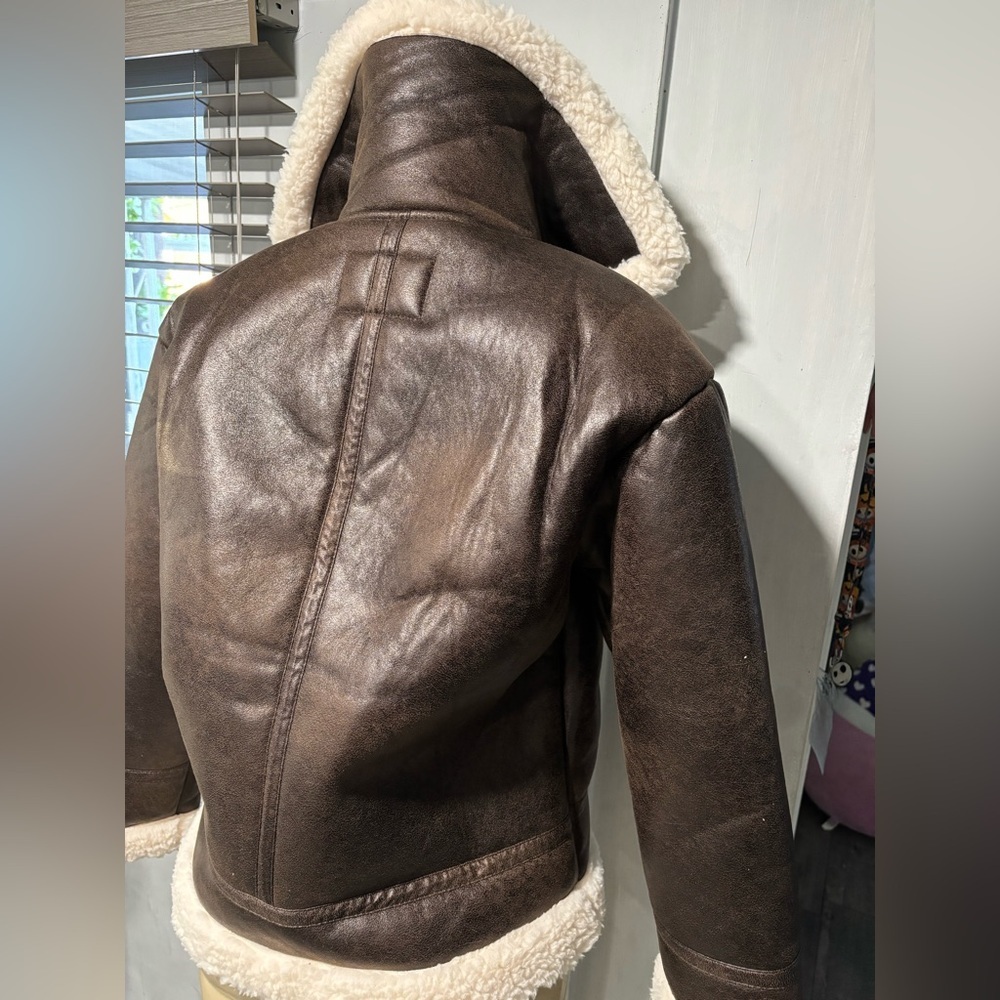 Elegant scoop Dark Brown Shearling Leather Jacket - Picture 7 of 13